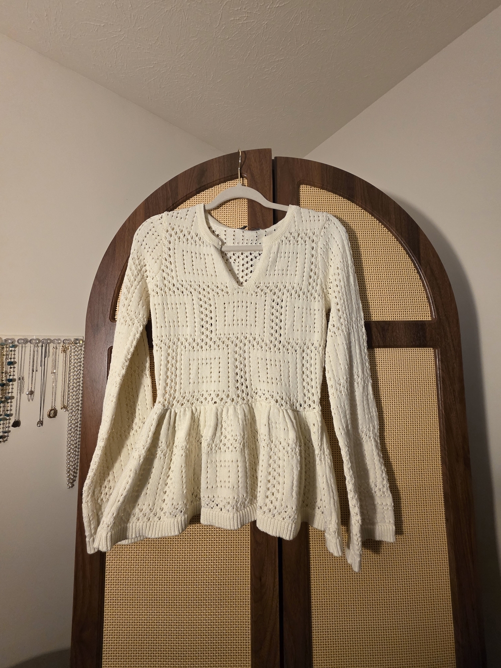 Cream Crochet Peplum Sweater